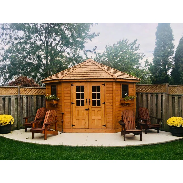 9 ft. W x 9ft. D Penthouse Cedar Wood Garden Shed with French Doors