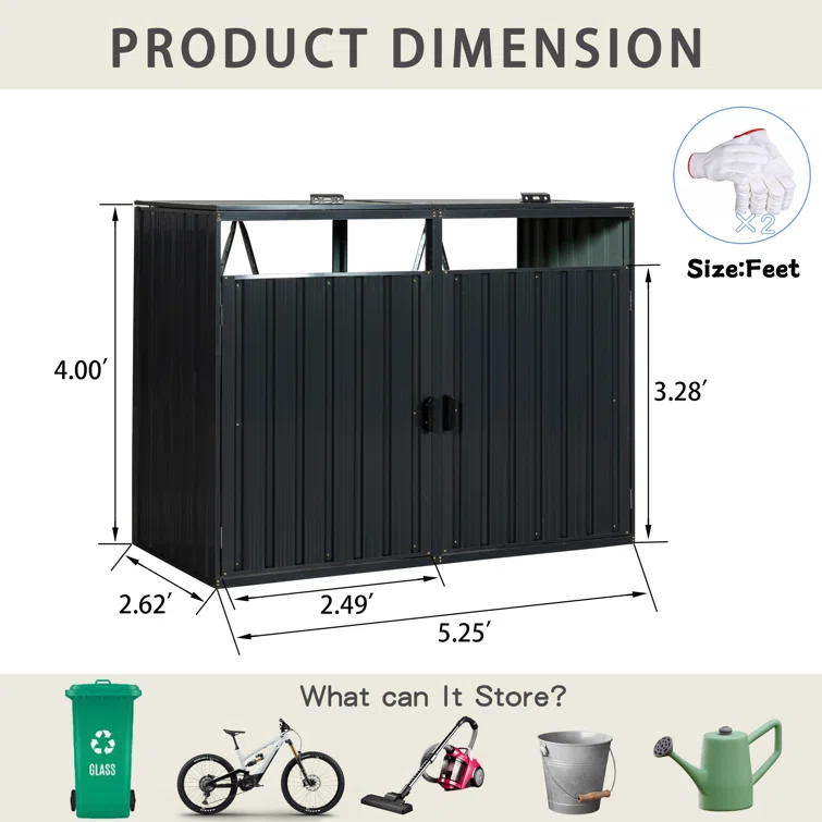 5 ft. W x 3 ft. D Metal Horizontal Garage Shed