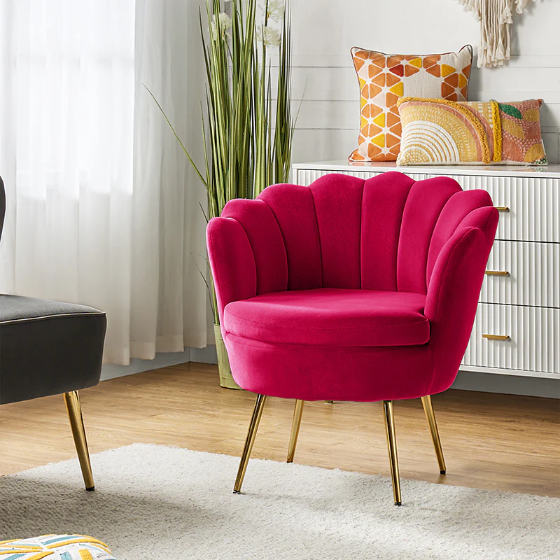 Evelia Velvet Scalloped Barrel Chair