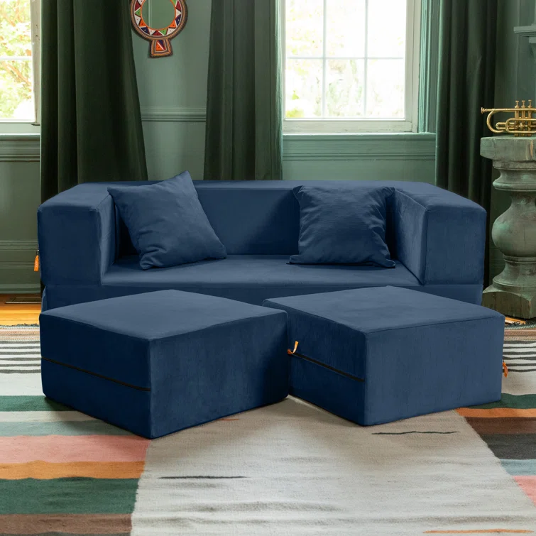 Shontae Zipline Convertible Sleeper Loveseat & Ottomans, Textured Microvelvet