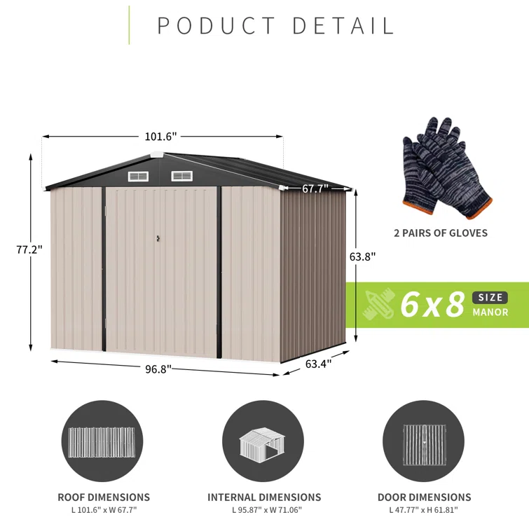 8 ft. W x 6 ft. D Galvanized Steel Lean-To Storage Shed
