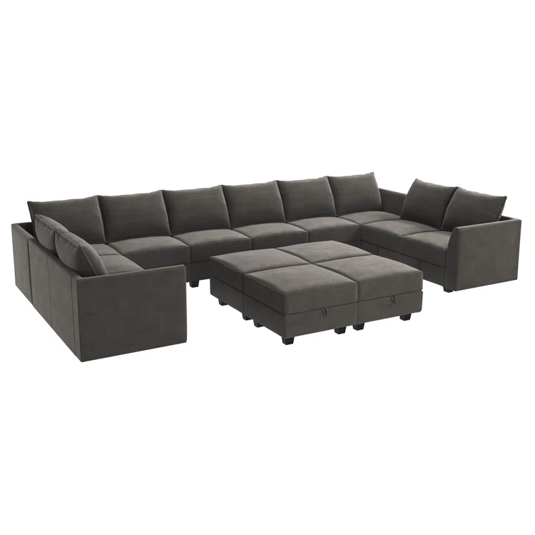 Tremee Velvet Upholstered Modular Sectional Sofa with Ottoman