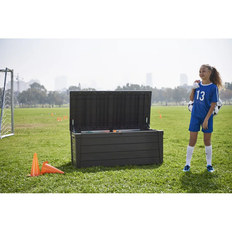 Keter Brightwood 120 Gallon Large Durable Resin Outdoor Storage and Organization Deck Box For Patio Furniture and Supplies