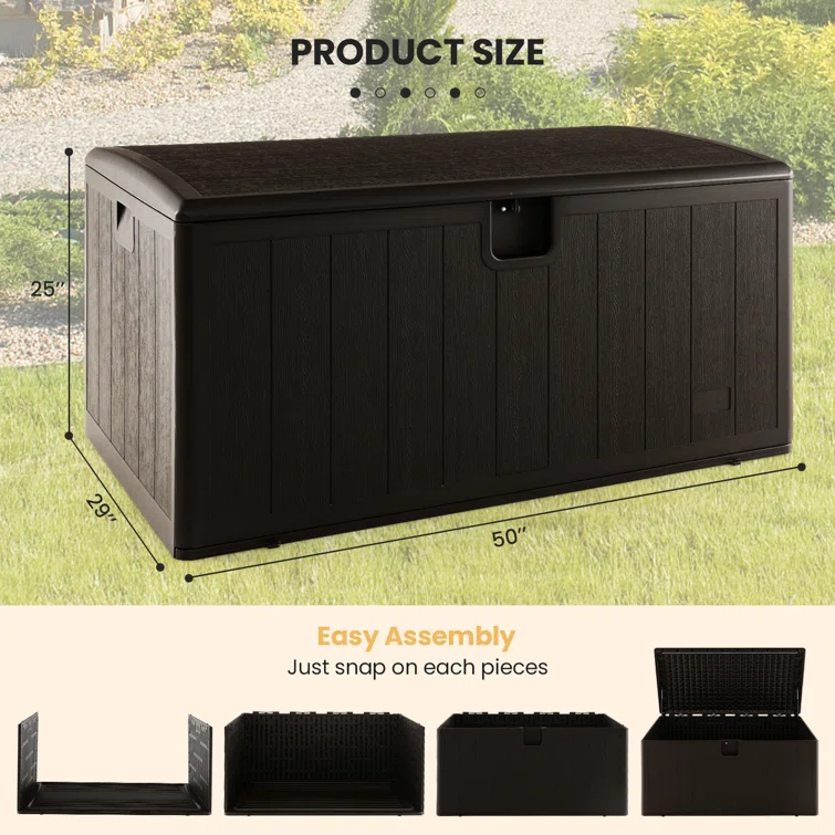 Costway 59'' W 130 Gallons Lockable Deck Box in Brown