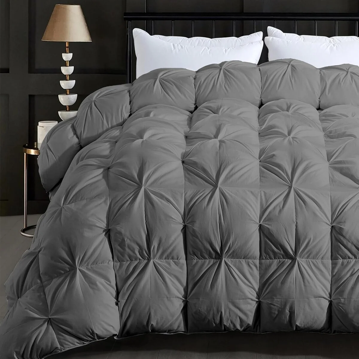All-Season Feather Down Comforter, Luxurious Fluffy Pinch Pleat Bedding Comforter