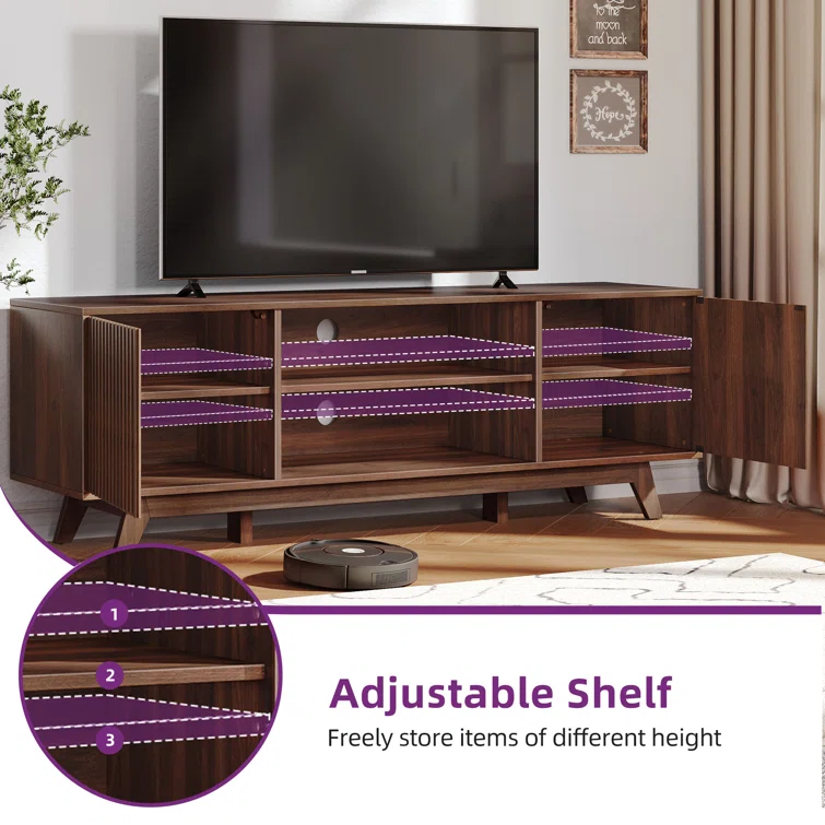 Chapne LED TV Stand Media Entertainment Center Table with 2 Cabinets and Adjustable Shelf