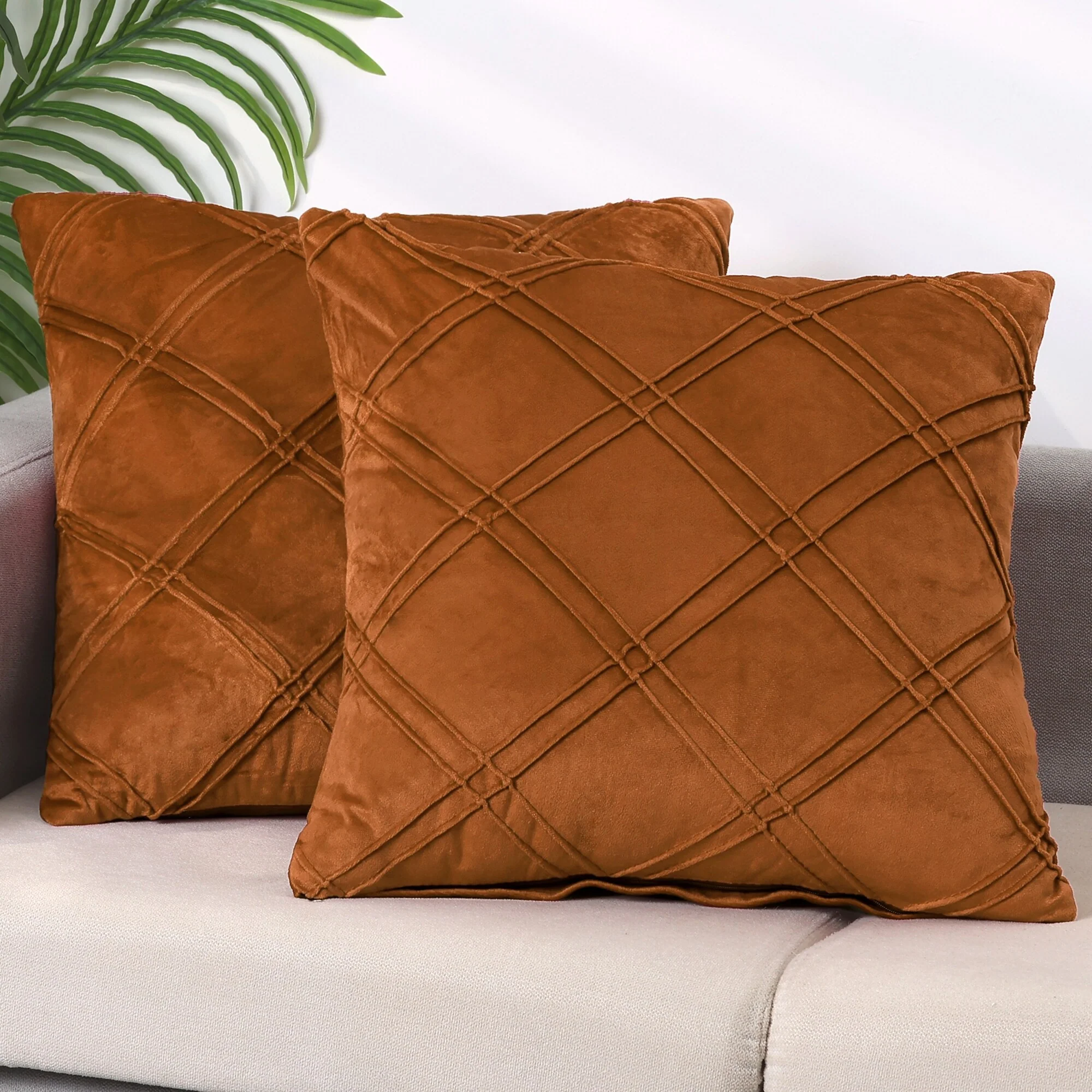 Diamond Pinch Pleated Throw Pillow Covers 2 Pack Solid Color Sofa Decorative Pillow Covers Luxury Textured Pillowcases
