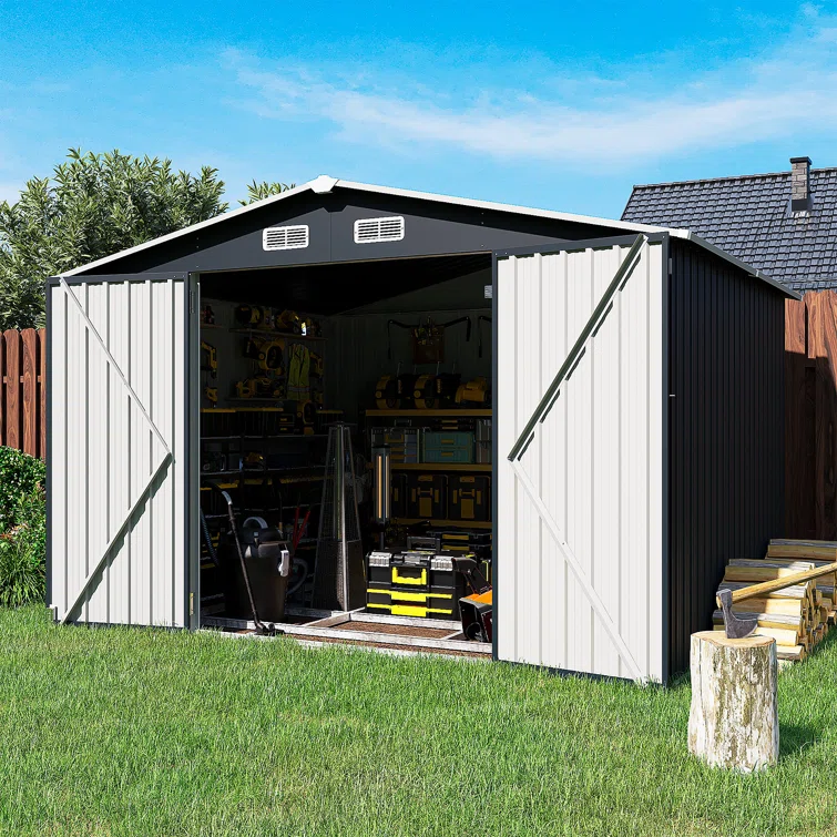 10 ft. W x 8 ft. D Metal Storage Shed with Metal Base Frame Kit