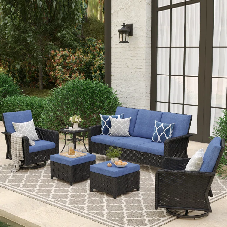 Torgeir 6 Piece Patio Set Rattan Outdoor Furniture Set with Cushions
