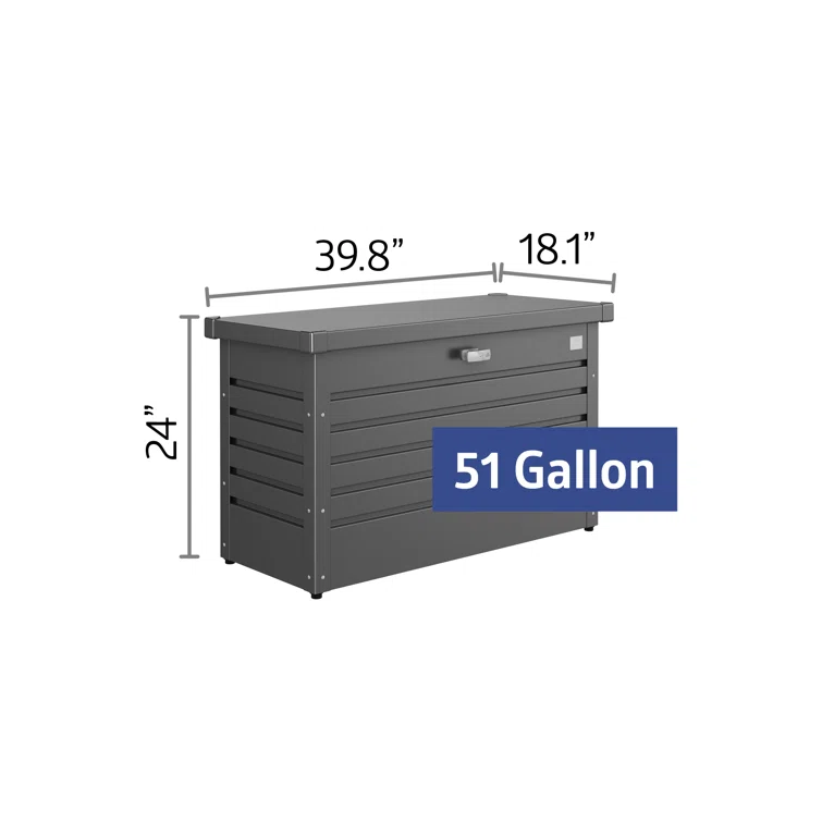 Biohort LeisureTime 51 Gallon Water Resistant Metal Deck Box with Lock in Dark Gray