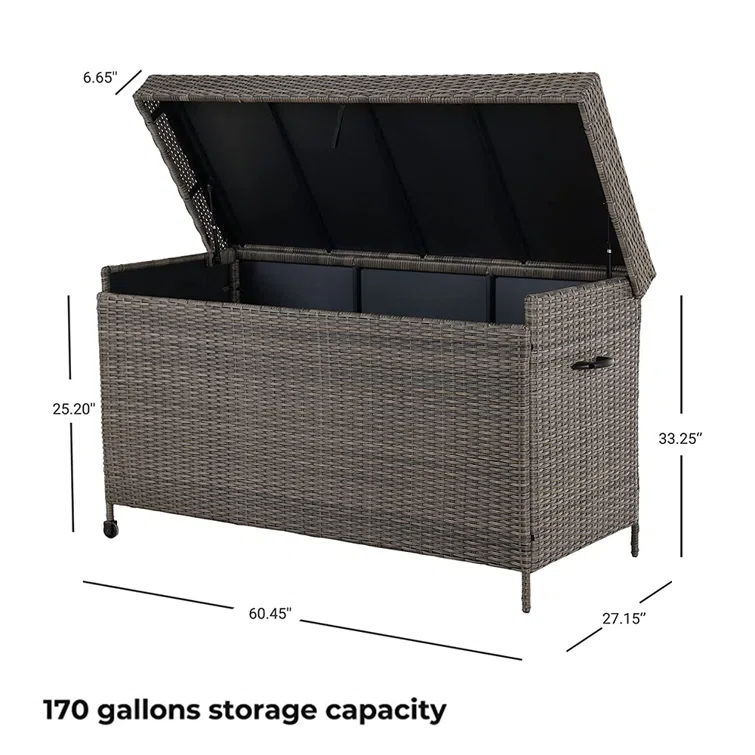 Grand Patio 170 Gallons Wicker Deck Box with Wheels