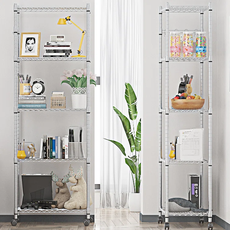 Westbrooke 71'' H x 24'' W Height -Adjustable Storage Chromed Wire Shelving Unit with Wheels Hooks