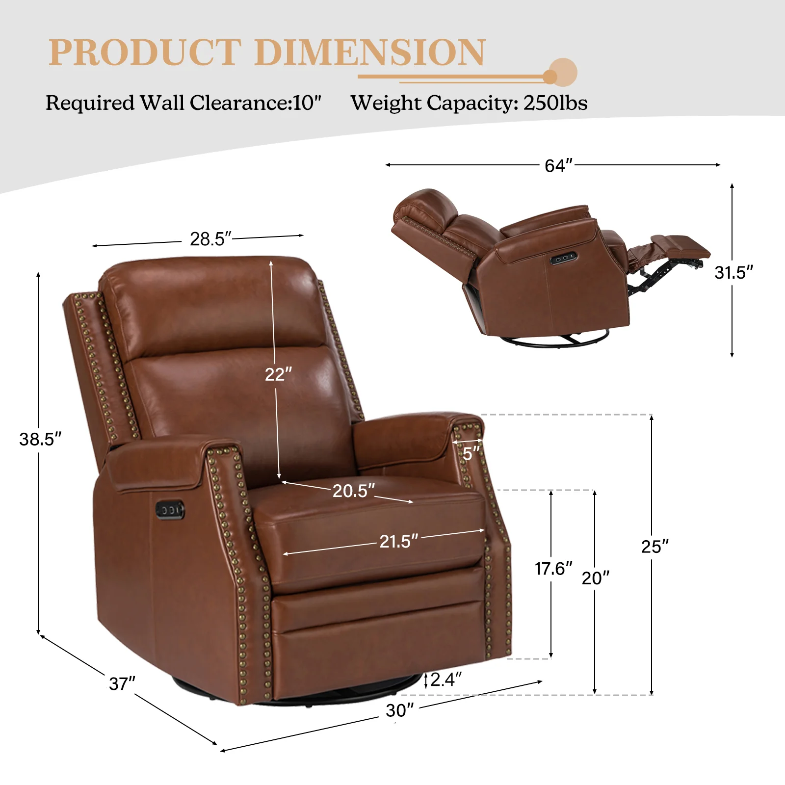 Hieronymus Genuine Leather Power Rocking Recliner