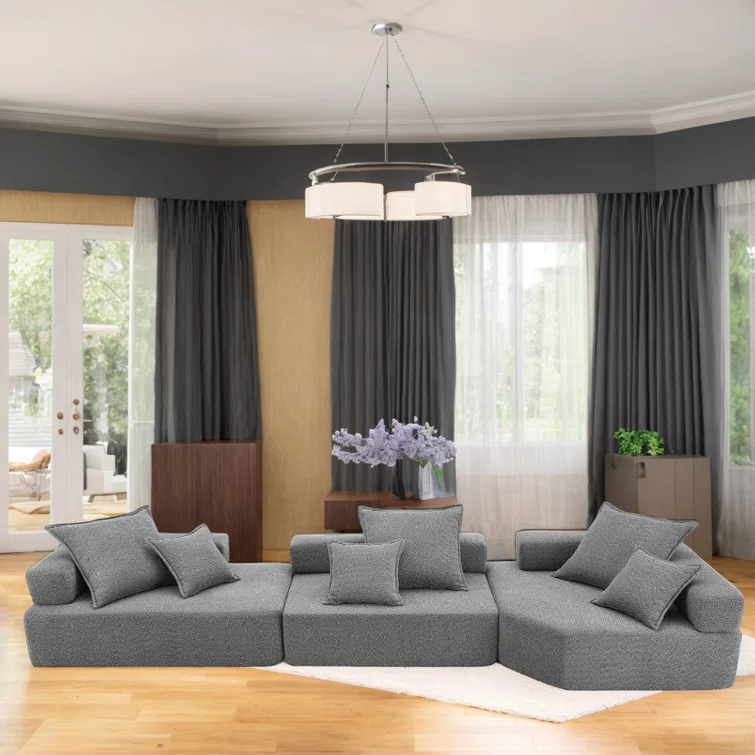 Oversized Modular Boucle Sectional Sofa, Convertible Sleeper Couch With No Assembly Required, Spacious Foam-filled Sofa Bed, 3-piece Customizable Living Room Set