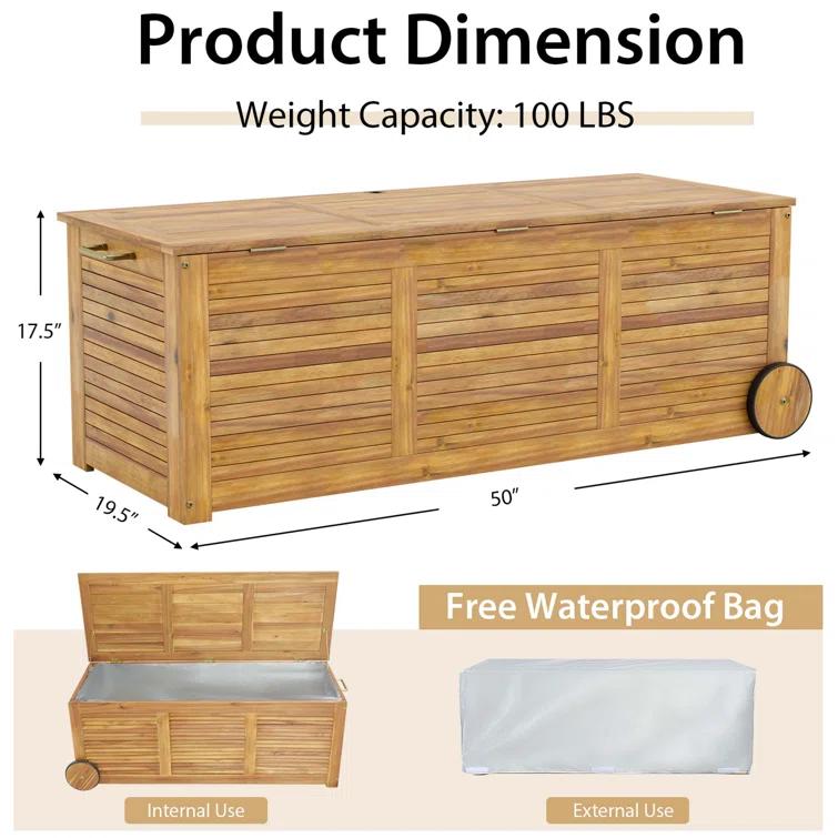 Costway 50'' W 48 Gallons Acacia Deck Box in Natural