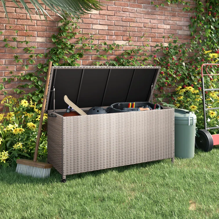 Grand Patio 53.53'' W 108 Gallons Water Resistant Wicker Deck Box with Wheels