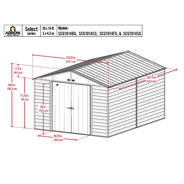 10 ft. W x 14 ft. D Steel Horizontal Storage Shed