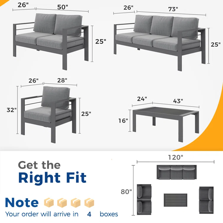 Brandtley Metal 7-Person Sofa Seating Group with Cushions