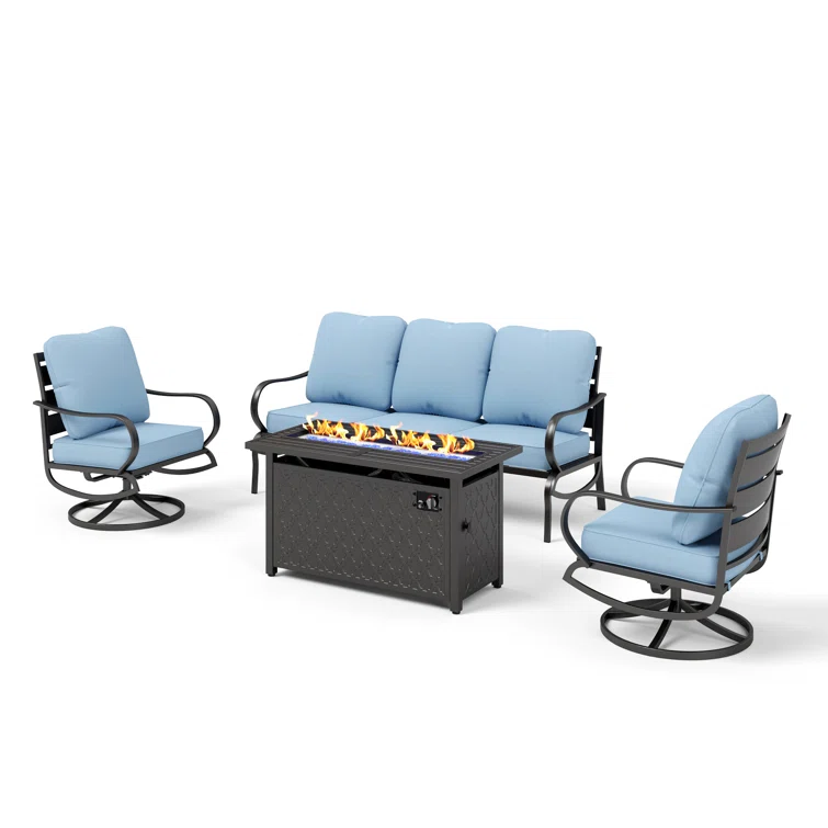 Tapasi 5 - Person Patio Conversation Set with Swivel Lounge Chairs &  Firepit Table