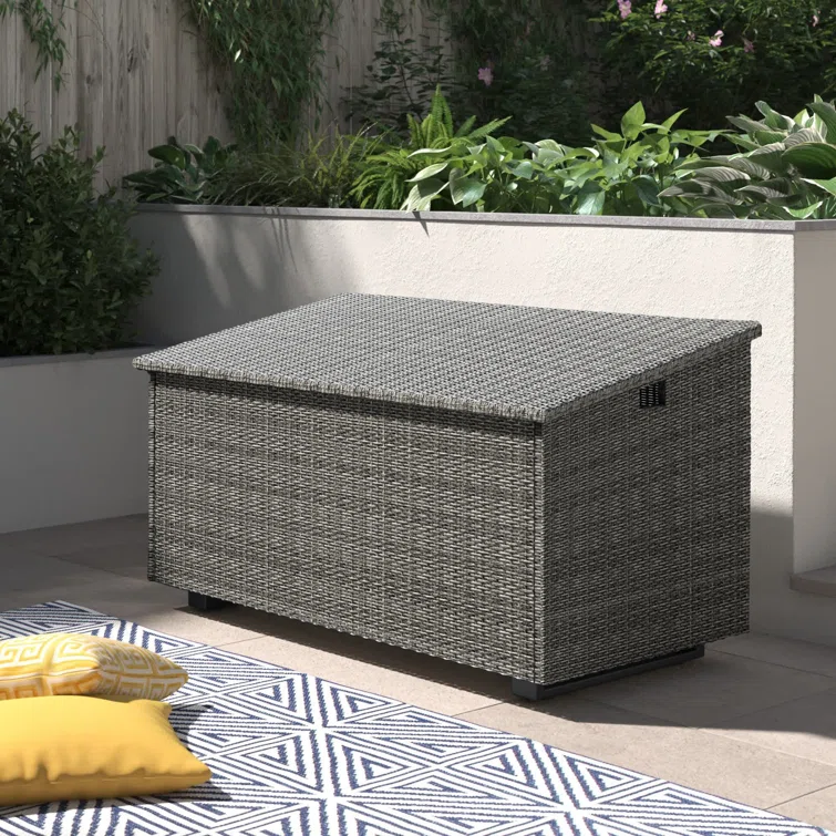 Kristiana 204 Gallon Water Resistant Wicker / Rattan Outdoor Deck Box with Metal Sled Base