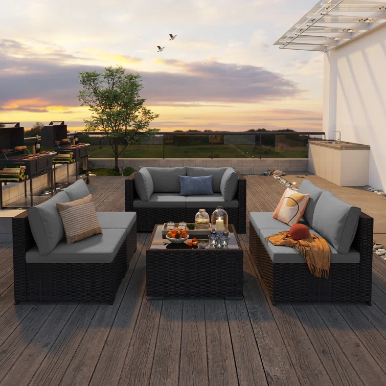 Silverts 7-Piece Slanted Back Rattan Sectional Seating Group