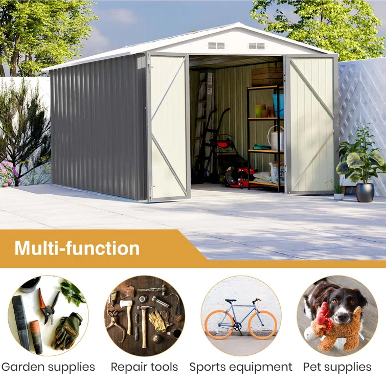 8 ft. x 12 ft. Metal Storage Shed for Outdoor, Steel Yard Shed with Design of Lockable Doors