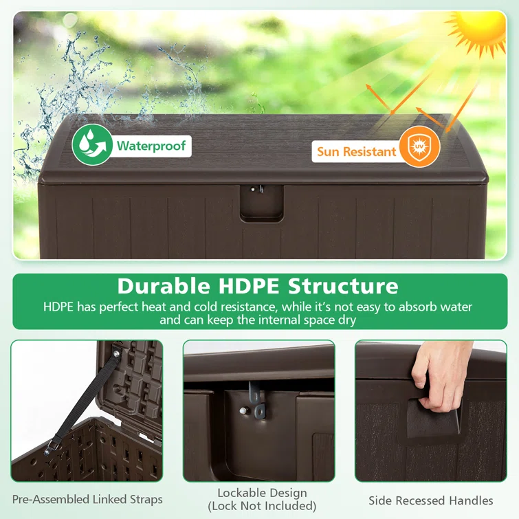 Costway 50.5'' W 105 Gallons Water Resistant Resin Lockable Deck Box in Brown