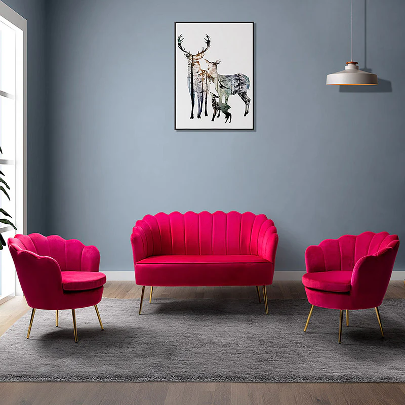 Ariel 3-Piece Scalloped Velvet Living Room Set