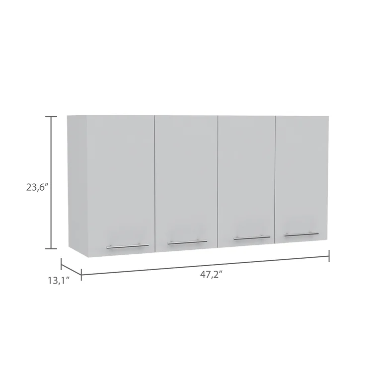 Asse 120 Wall Cabinet with Double Doors, Metal Dish Rack, and Glass Rack