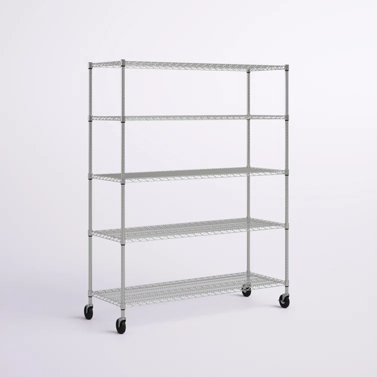 Aimee 60'' W Steel Height -Adjustable Shelving Unit with Wheels