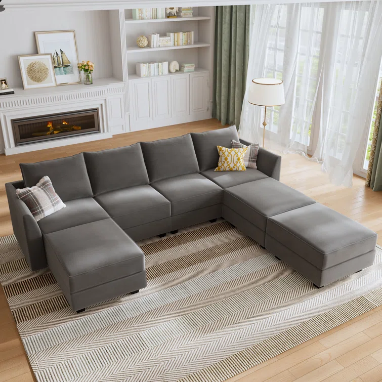 Tremee U Shaped Velvet Modular Sectional Couch for Living Room