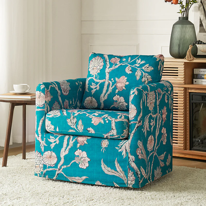 Claudius Upholstered Slipcovered Swivel Barrel Chair
