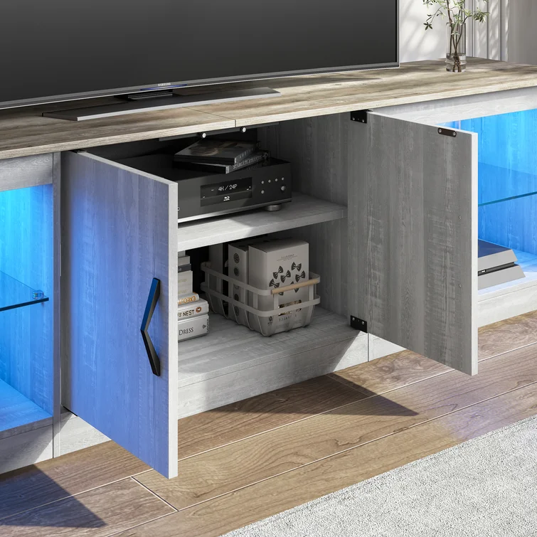 Brandenburg 70 Inch Led TV Stand for 75 Inch TV Large Entertainment Center Gaming with Adjustable Glass Shelves