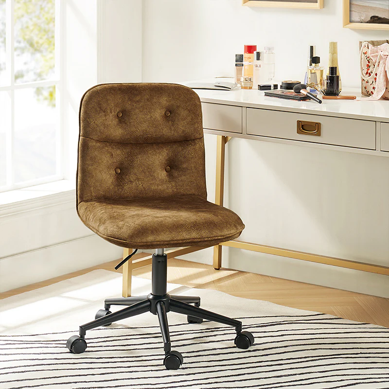 Leonhard Upholstered Swivel Task Chair: Plush Velvet Feel with Linen-Inspired Fabric, Adjustable Height, and Wheels