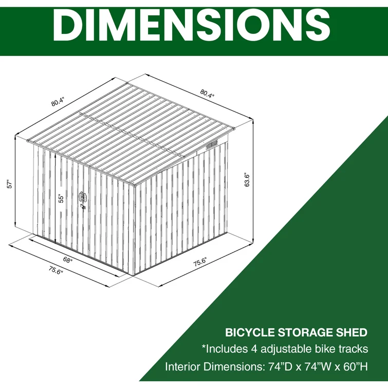 6 ft. 9 in. W x 6 ft. 8 in. D Metal Horizontal Bike Shed