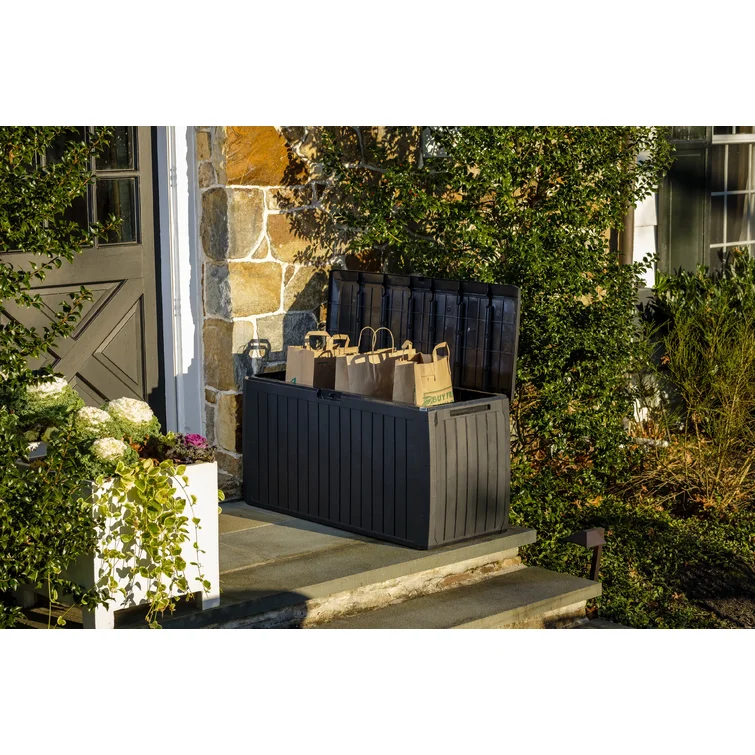 Alfresco Home 45'' W 82 Gallons Water Resistant Resin Lockable Deck Box with Wheels in Antracite