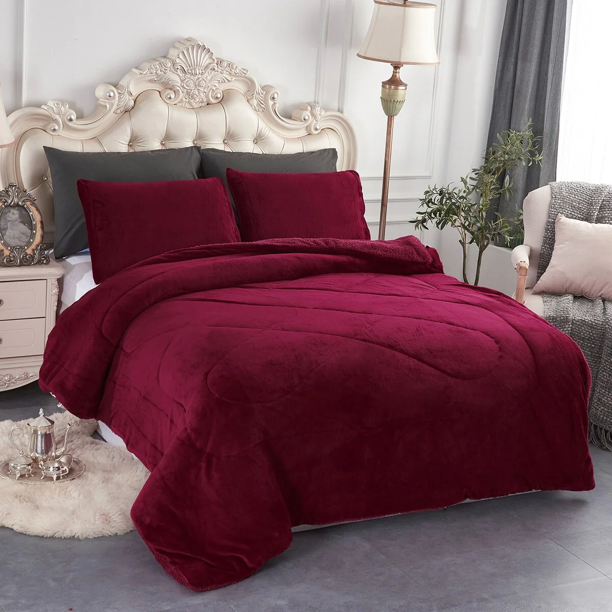 Fleece/ Sherpa Down Alternative 3-piece Comforter Set