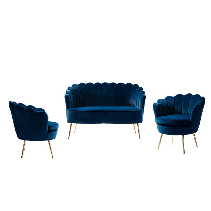 Ariel 3-Piece Scalloped Velvet Living Room Set