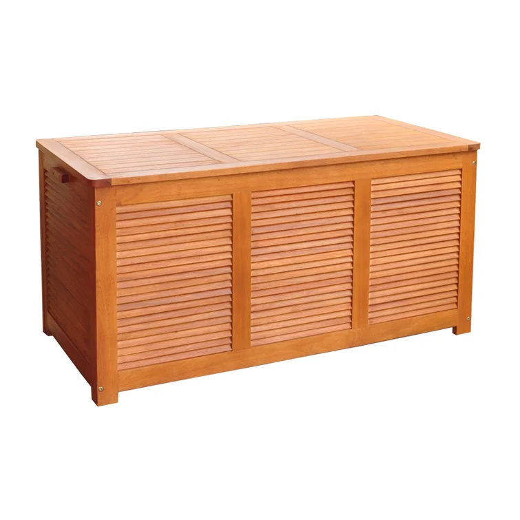 Red Barrel Studio® 48.62'' W 117 Gallons Water Resistant Solid Wood Eucalyptus Deck Box in Golden Oak