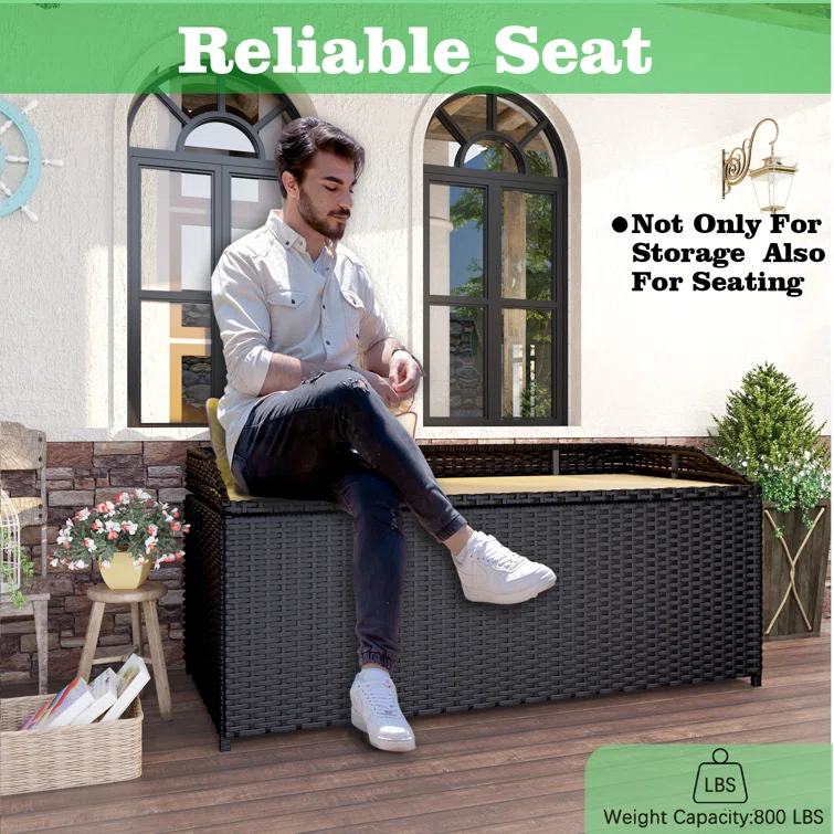 Furmax resin/solid wood and artificial wood outdoor storage benches