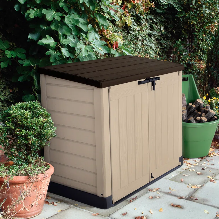 Keter Store It Out MAX 4.8x2.7 ft. Durable Resin Outdoor Storage Shed With Floor and Double Doors for Garden Patio Furniture and Tools, Brown
