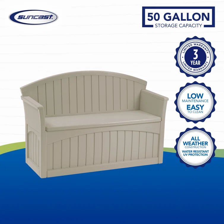 Suncast 50 Gallon Patio Storage Bench - Light Taupe