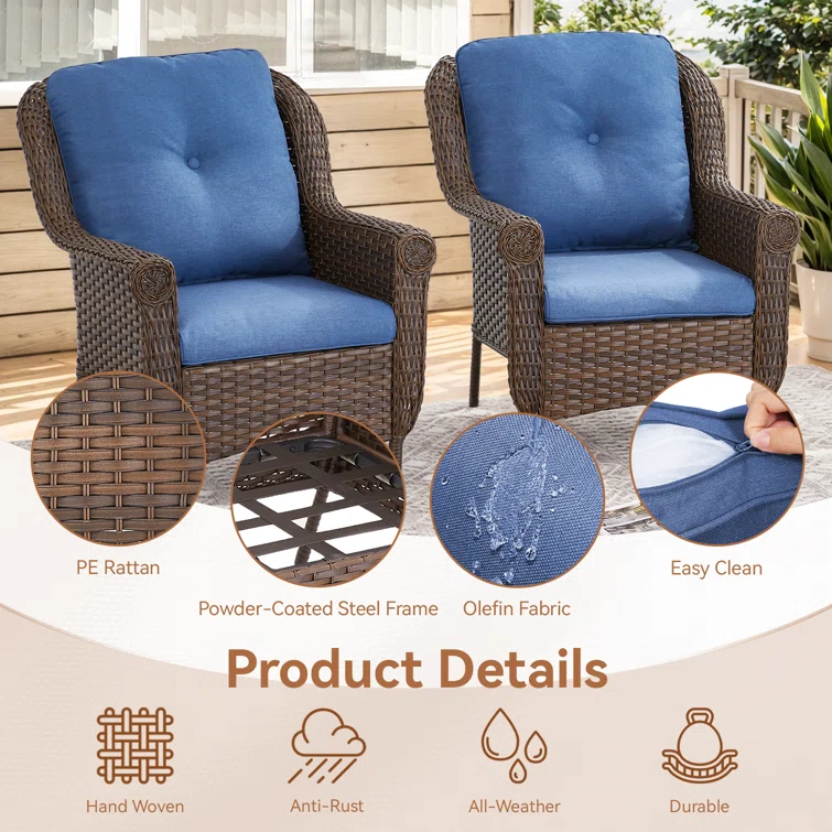 Floral 2 - Person Outdoor Seating Group With Cushions With Side Table