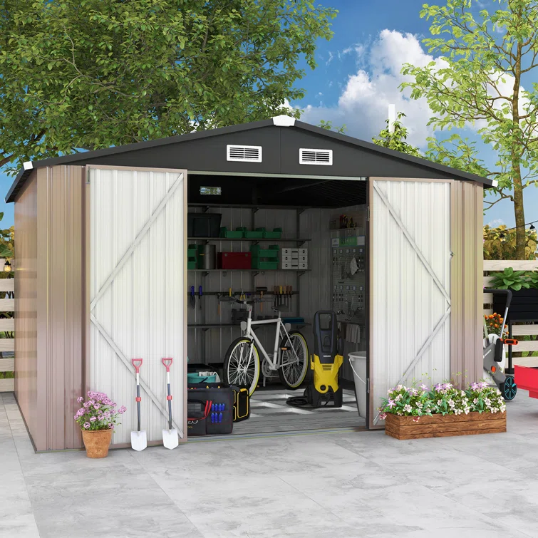 10 ft. W x 8 ft. D Metal Lean-to Storage Shed with Metal Frame Kit