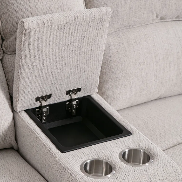 Ibach 3 - Piece Modern and Overstuffed Soft Power Reclining Sectional with Cupholders and Storage