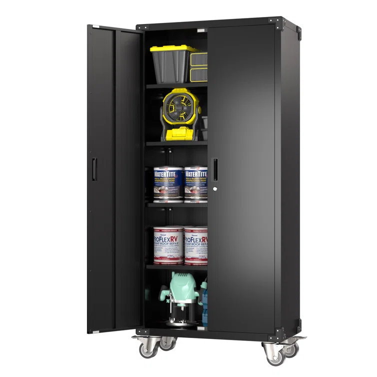 Ikira 72"H x 31.5"W x 16.5" D Metal Garage Tool Storage Cabinet, Four Shelves Are Adjustable