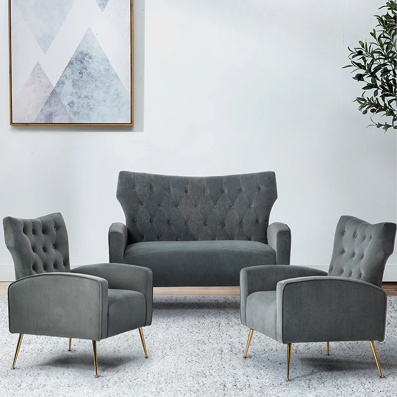 Amira Velvet 3-Piece Living Room Set