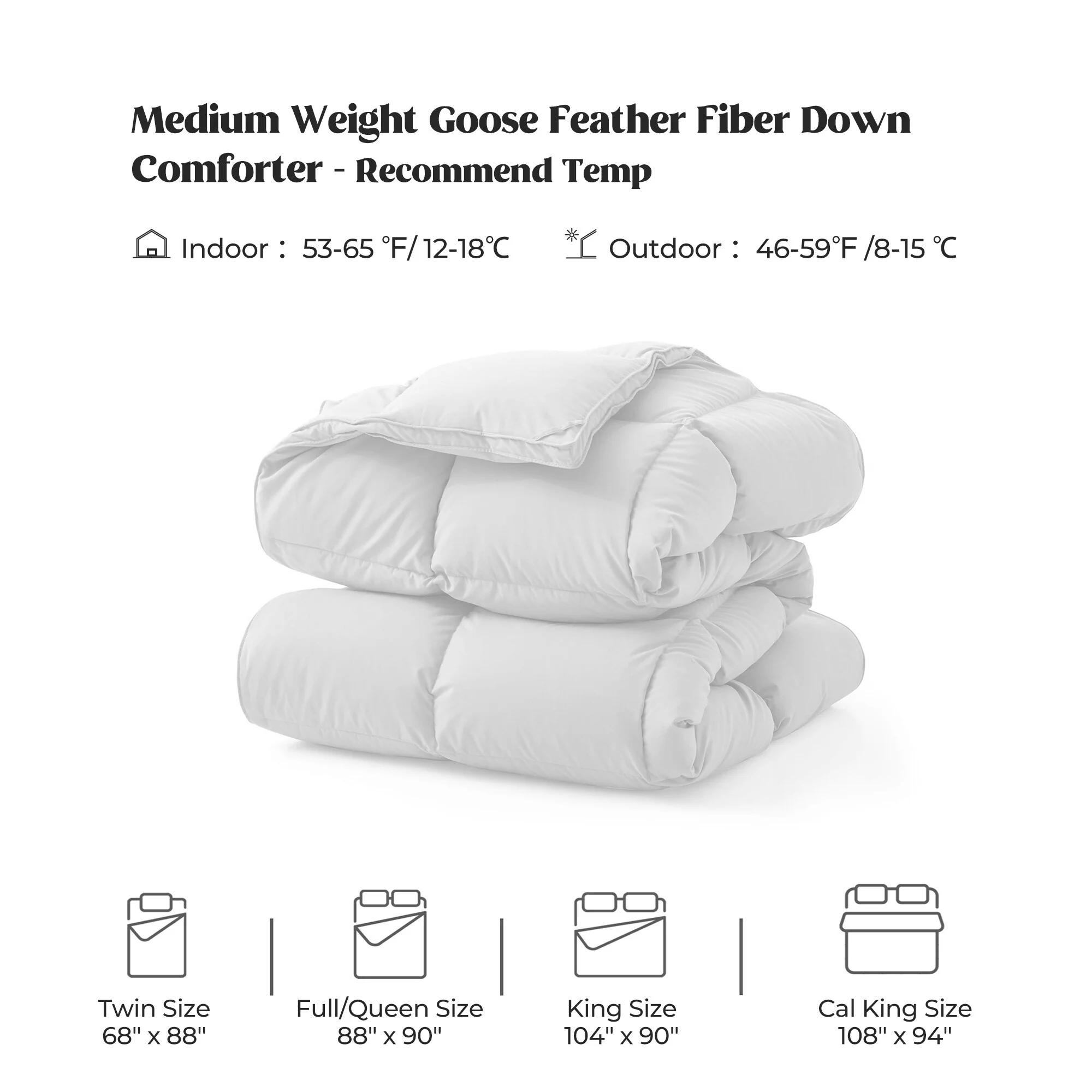 Year-round & Lightweight White Goose Down Duvet Comforter