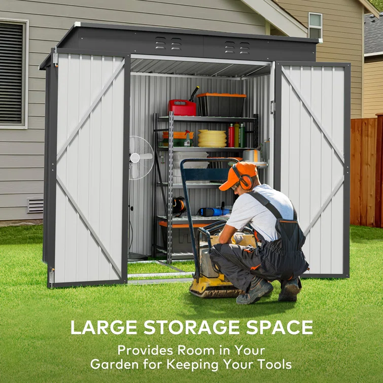 Aiho 6 ft. W X 4 ft. D Galvanized Steel Horizontal Storage Shed