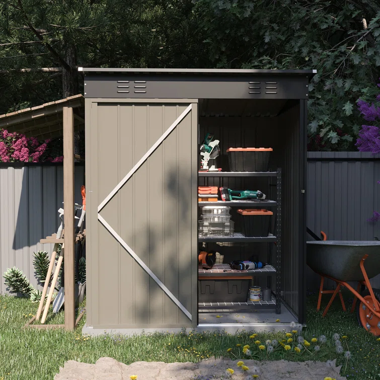 5 ft. W x 3 ft. D Metal Shed For Tool Storage House With Slopped Roof And Lockable Door Patio Garden Backyard